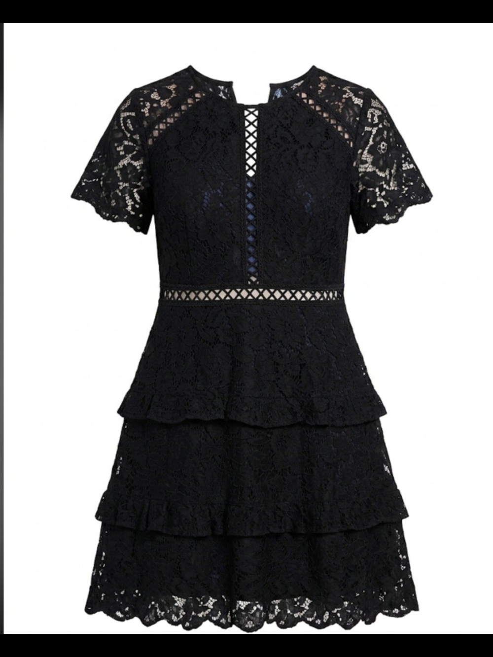 Divided Black Lace Tiered Peplum Mini Dress